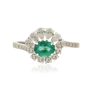 Exclusive Unique Design Prong Set Emerald & Diamond <b>Statement</b> Engagement <b>Ring</b> Factory Wholesale Price 18K White Gold Jewelry - Product Image 1