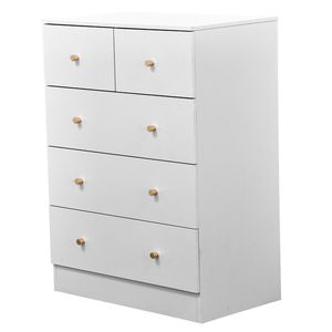 Cassettiera 3+2 cassetti con maniglie oro opaco, in truciolato bianco con finitura melaminica testurizzata, 66x40x91 cm - Product Image 2