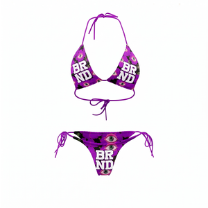 Bikini femme taille haute, col plongeant, uni, 100% polyester, tissu 240g, respirant, antibactérien, réversible, rembourrage amovible - Product Image 1