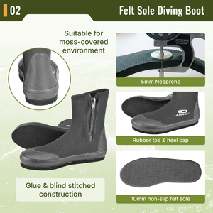 Botas de Buceo Aropec de 5 mm con Suela de Fieltro Supratex y Cierre YKK # 10 Cierres con Refuerzo de Goma para Entornos con Musgo - OEM/ODM Disponible - Product Image 3