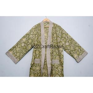 Elegante Kimono Casual con Estampado Floral, 100% Algodón, Cuello en V, Cordón Ajustable, Manga Tres Cuartos, para Mujer - Product Image 2