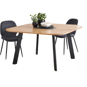 Mesa de comedor plegable de madera maciza de acacia de estilo industrial moderno con patas de madera en acabado negro y natural para el hogar, oficina, cocina o casa de campo. - Product Image 2