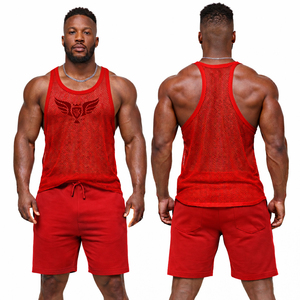 Camiseta sin mangas de malla para hombre, estilo stringer, transparente, para gimnasio, culturismo, entrenamiento, fitness, top muscular, venta al por mayor. - Product Image 6