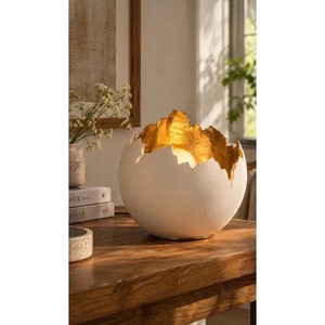 Lámpara de Mesa Redonda Minimalista de Cerámica con Diseño Irregular Chapado en Oro, Decoración de Iluminación Estilo Wabi-Sabi - Product Image 4