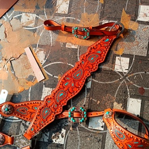 Western Floral Hand Tooling Horse Tack Headstall Bridle Exportateurs indiens au prix de gros Prêt à expédier Rodeo Headstall - Product Image 4