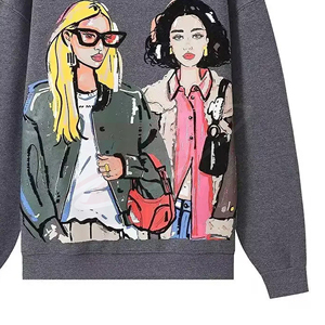 Sweat-shirt tricoté à col rond et manches longues pour femme, imprimé, décontracté, pour l'automne, 100% coton, pull tendance à manches longues - Product Image 3