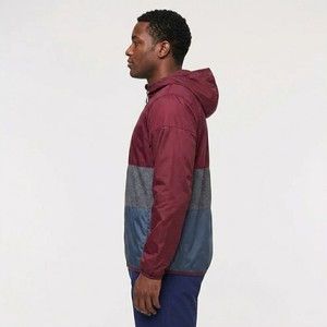 <b>Men</b> Burgundy Color Block <b>Packable</b> Windbreaker <b>Jacket</b> Half Zip Hooded Pullover Lightweight Windproof Outdoor Sports <b>Jacket</b> - Product Image 3