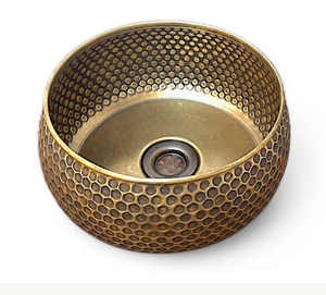 Vasques de salle de bain de luxe modernes en laiton martelé au design unique, à poser sur comptoir, pour hôtels, à prix abordable - Product Image 6