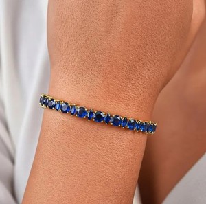 Lab Grown Blue Sapphire <b>Charm</b> Bracelet in 925 Sterling <b>Silver</b> Gold Plated Luxury Elegant September Birthstone Jewelry - Product Image 3