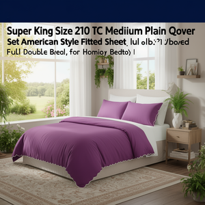 Super King Size 210 TC Medium Plain Quilt Cover <b>Set</b> American Style Fitted Sheet for <b>Full</b> Double <b>Bed</b>-for Home or Hotel - Product Image 2