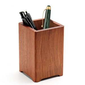 Porte-crayons en bois carré, organiseur de bureau, finition naturelle, conteneur de rangement pour fournitures de bureau, collection artisanale - Product Image 6