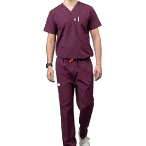 Conjunto de Uniforme Médico para Hombre, Cuello en V, Color Morado, Algodón y Poliéster, Pantalones de Uniforme Hospitalario - Product Image 1