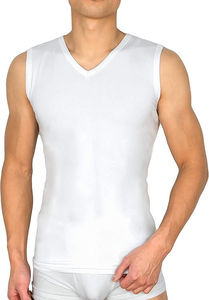 Men's Sleeveless <b>White</b> Knitted Breathable Polyester Cotton Tank <b>Top</b> Athletic Gym <b>Vest</b> Shapewear Underwear Muscle Fit - Product Image 6