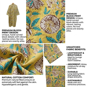 Kimono artisanal en coton jaune à motifs floraux |   Robe de chambre à manches longues et col en V pour femme |   Robe de luxe en pur coton, un chef-d'œuvre, idéale pour un cadeau - Product Image 6