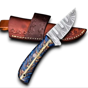 Cuchillos de caza de acero de Damasco hechos a mano al por mayor, hoja fija, para camping, afilados como una cuchilla, mango de pino, ODM OEM - Product Image 1