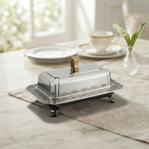 Mantequillera Rectangular Plateada Clásica con Tapa, Diseño Pulido, Hermética, para Preservar la Frescura, Vajilla de Cocina - Product Image 1