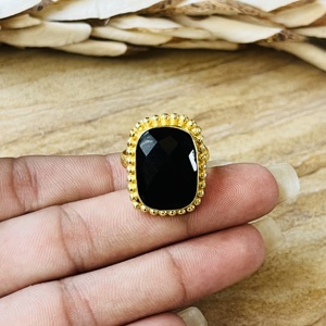 Latest Design Black Onyx Gemstone <b>Ring</b> Boho Brass 18K Gold Plated Beaded Handmade <b>Statement</b> <b>Ring</b> for Women - Product Image 2