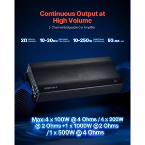 Amplificatore Audio per Auto a 5 Canali Bridgeable, Max 4 x 100W 4 x 200W, Amplificatore Stereo Multicanale Classe D, 1 Canale 4 Ohm/4 Ohm - Product Image 2
