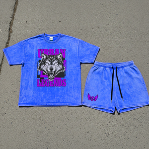 Conjunto de Camiseta y Pantalones Cortos de Mezclilla con Estampado Gráfico Vintage Desgastado y Pedrería, Estilo Urbano, Fabricantes de Ropa Urbana - Product Image 6
