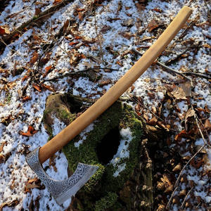 Hacha Vikinga Hecha a Mano con Espiga Plana de Acero de Alto Carbono y Mango de Madera Personalizable para Supervivencia, Caza/Camping y Uso Industrial - Product Image 2