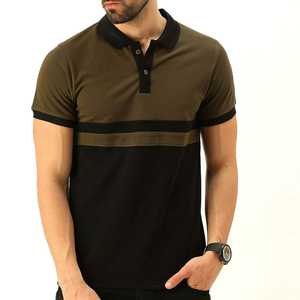 Camisa de Manga Corta para Hombre, Tejida, 100% Algodón, con Bloques de Color, Estilo Casual, Transpirable, Corte Regular, Negro, Verde Oliva - Product Image 1