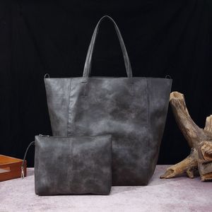 Solid Color Retro Tote <b>Bag</b> Soft Leather <b>Bag</b> with Pouch Large Capacity Shoulder <b>Bag</b> - Product Image 5