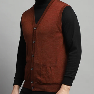 Cardigan sans manches en mélange de laine pour homme, col en V, fermeture boutonnée, couleur unie, tricot anti-boulochage, épaisseur standard, idéal pour l'automne - Product Image 5