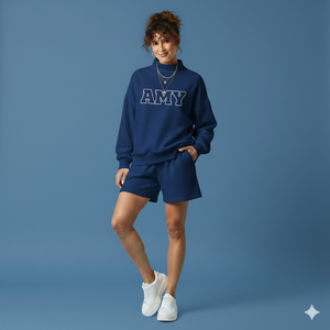 Ensemble col roulé et short, vêtements de détente pour femmes, ensemble 100% coton, matière douce et confortable, coupe ample, OEM - Product Image 6