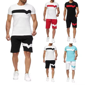 ชุดเซ็ตเสื้อยืดกางเกงขาสั้นลำลองผู้ชาย สีพื้นเรียบง่าย ผ้าฝ้ายผสมโพลีเอสเตอร์ มีกระเป๋าและโลโก้ - Product Image 2