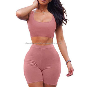 ชุดครอปท็อปและกางเกงขาสั้น2ชิ้นสำหรับผู้หญิง,บราเล่นกีฬาโยคะเลกกิ้งเอวสูงสั่งตัด - Product Image 6