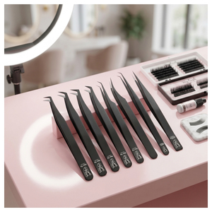 Pinzas para Pestañas con Punta de Fibra Diamond Grip, Pinzas Clásicas para Pestañas, Pinzas Curvas para Extensión de Pestañas, Herramienta de Aislamiento de Pestañas - Product Image 1