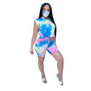 เสื้อยืดพิมพ์ลายย้อมสีสำหรับผู้หญิง,ชุด2ชิ้นกางเกงขาสั้นเอวสูงออกแบบโลโก้ได้ตามต้องการเสื้อผ้าแฟชั่นสำหรับฤดูร้อน - Product Image 1