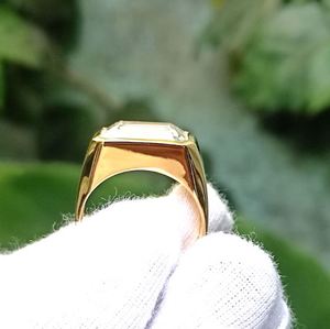 <b>Emerald</b> Cut Bezel Setting Moissanite Luxury Engagement Wedding <b>Ring</b> 925 Sterling <b>Silver</b> Yellow Gold Plated Bridal Jewelry - Product Image 3