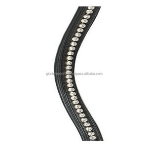 Hecho de cuero negro de alta calidad, banda para cejas de caballo en tamaños de mazorca completos decorados con 1 Fila de cristales transparentes, Diamante Bling - Product Image 5