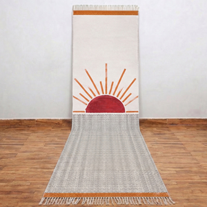 Hand Block Printed Cotton Rugs Washable Flat Weave Eco-Friendly Anti-Slip Bohemian Floral Pattern Prayer Area Rug <b>Floor</b> <b>Mat</b> - Product Image 2