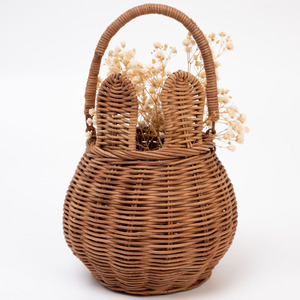 Rattan <b>easter</b> rabbit basket with handle charming weaving storage baskets flower <b>gift</b> display - Product Image 3