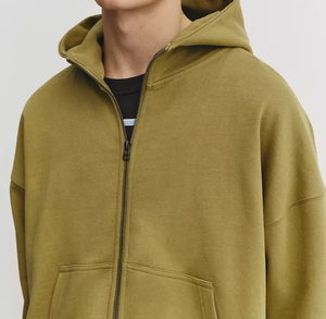 Men's Regular Fit Hooded Zip-<b>Up</b> Sweatshirt Solid Color 100% Cotton French Terry Casual Winter Wear Breathable Quick Dry - Product Image 2