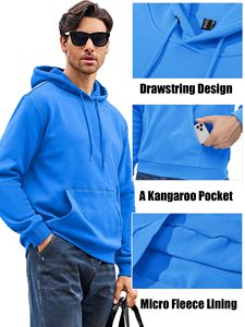 Sweat-shirts à capuche avec poche kangourou pour homme, couleur unie noir et blanc, en polaire chaude pour l'automne et l'hiver, style hip-hop, haut décontracté de marque - Product Image 4