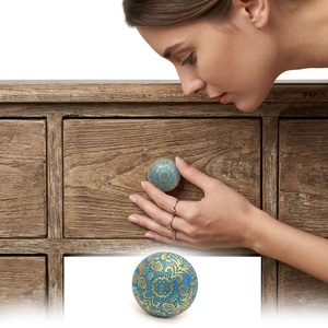 Modern Blue <b>Gold</b> Patterned Brass Cabinet Knob <b>Drawer</b> Handle Easy Installation for Bedroom Kitchen Living Room Furniture - Product Image 2