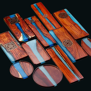 Epoxy Resin Serving Wood <b>Tray</b> Walnut Wooden Square Bread Plates for Fruit Salad Platter Vegetable Food Dish - Product Image 3