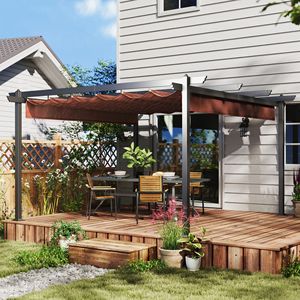 Pergola Retrattile Moderna in Alluminio 13FT X 13FT, Tettoia per Esterni per Cortile, Giardino, Patio, Terrazza, con Palo in Metallo Marrone - Product Image 2