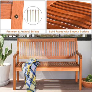 Modern Solid Wood Outdoor Garden <b>Bench</b> with Curved Armrests, Slatted Patio <b>Bench</b> for Porch, Park, Balcony, Hotel & Restaurant - Product Image 5