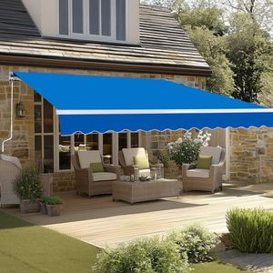 Tenda da Sole Retrattile Blu 339,9 cm P x 300 cm L x 150 cm A, Funzionamento Manuale con Telaio in Acciaio e Telo in Poliestere - Product Image 5