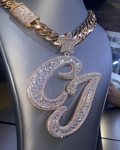 Hip Hop Round Cut Moissanite <b>Studded</b> Diamond Pendant Handmade Iced Out Charm Letter Pendant at Factory Price 925 Sterling Silver - Product Image 2