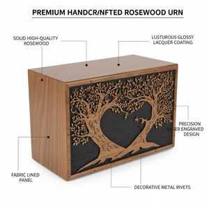 Boîte urne rectangulaire en bois de rose indien Tree Life, décoration murale pour la maison, 100% faite à la main, ouverture facile, panneau arrière coulissant, vis sécurisées - Product Image 3