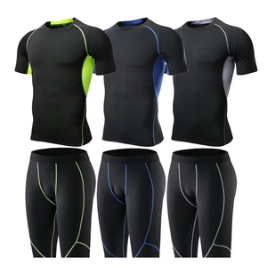 Men's Summer Casual Breathable Knitted <b>Short</b> Sleeve <b>Compression</b> T-Shirts with <b>Shorts</b> Gym Fitness Sets Quick Dry Activewear - Product Image 5