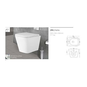Inodoro suspendido de pared con diseño italiano moderno y elegante, 500x350x330mm, cerámica sanitaria, para uso comercial en baños. - Product Image 3