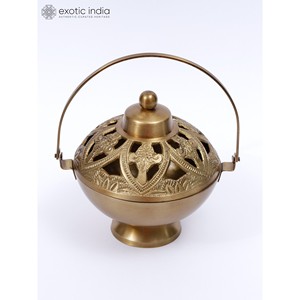 Cesta Puja de latón tradicional de 6 pulgadas Dhoop Dani quemador de incienso difusor de aromaterapia y soporte de incienso para decoración del hogar - Product Image 1