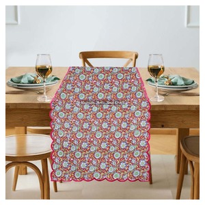 Hand Block Floral Print Indian Cotton Embroidery Edge <b>Table</b> <b>Runner</b> for Wedding Events Home Decor Hotel Restaurant Bohemian Style - Product Image 1