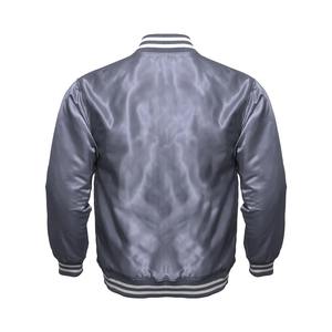 Blouson universitaire imperméable en satin argenté pour homme, coupe droite, col montant, garniture noire, fermeture à boutons corne, style décontracté preppy, patchs, hiver - Product Image 6